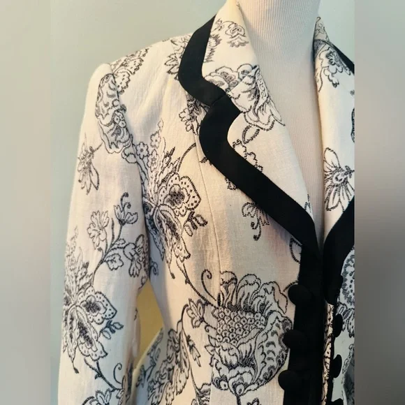 [Zelda] Vintage Black and White Floral Print Lined Blazer Sz: 6 - Picture 3 of 12
